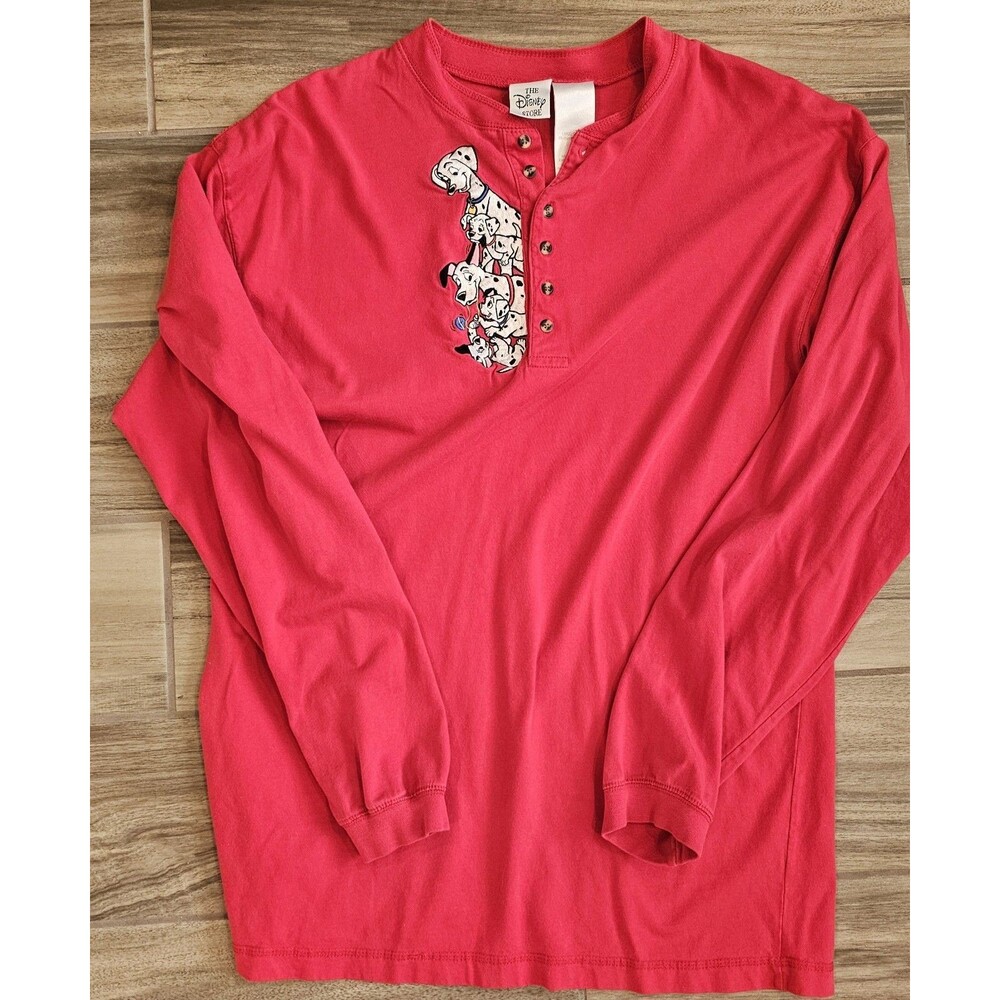 Disney Embroidered  Store Brand 101 Dalmatians Henley Red Shirt Sz M Vintage